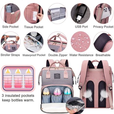 Fashion Mommy Bag Baby diaper bag with mattress for easy outing Waterproof fabric baby bottle insulation layer