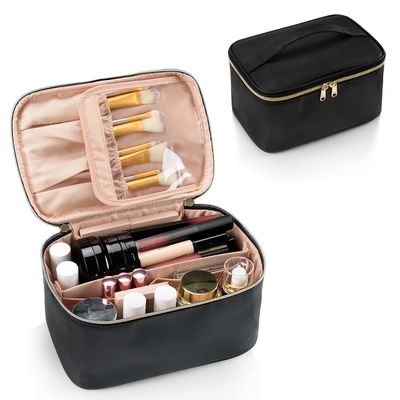 Ladies portable cosmeticbags waterproof  double-layer zipper travel cosmetic bag with handle