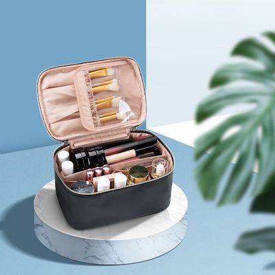 Ladies portable cosmeticbags waterproof  double-layer zipper travel cosmetic bag with handle