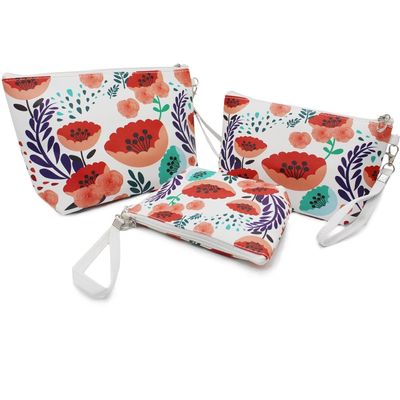 3 PCS cosmetic bag waterproof cosmetic bag large capacity pu leather, Bathroom, Storage (3 Sizes) (Orange sun flower)