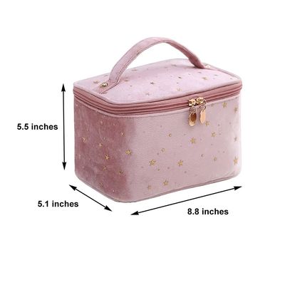 Velvet Makeup Bag with Handle Makeup Bag with Makeup Brush Holder Travel Makeup Bag Pink