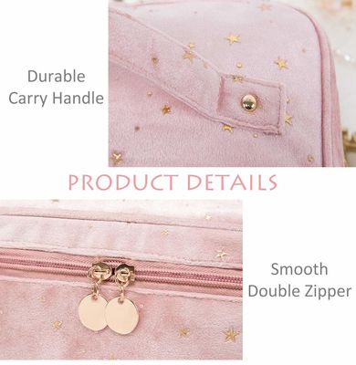 Velvet Makeup Bag with Handle Makeup Bag with Makeup Brush Holder Travel Makeup Bag Pink