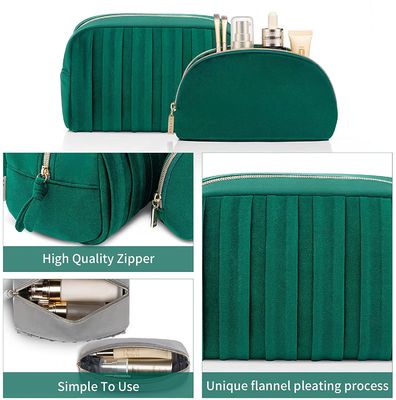 Velvet Custom Pouch Luxury Beauty Makeup Bag Zipper Velvet Travel Professional Cosmetic Bag Green