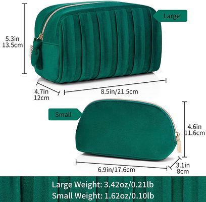 Velvet Custom Pouch Luxury Beauty Makeup Bag Zipper Velvet Travel Professional Cosmetic Bag Green