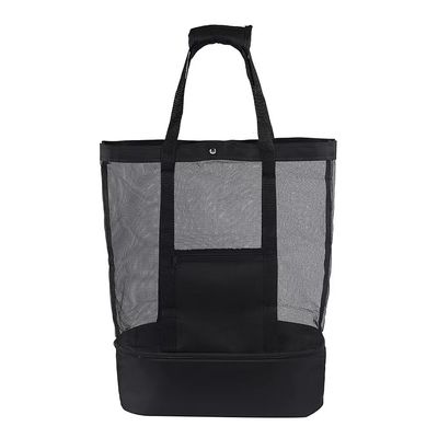 2 IN 1 Mesh Beach Tote Bag With Cooler Compartment Beach Cooler Insulated Tote