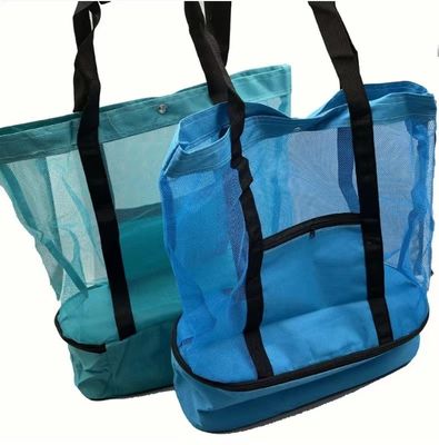 2 IN 1 Mesh Beach Tote Bag With Cooler Compartment Beach Cooler Insulated Tote