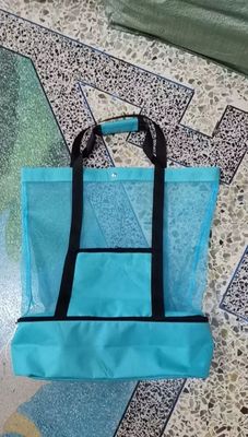 2 IN 1 Mesh Beach Tote Bag With Cooler Compartment Beach Cooler Insulated Tote