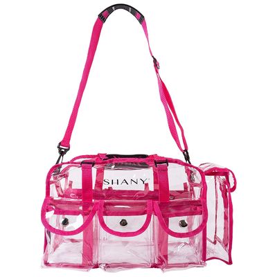 Pink Clear PVC Makeup Bag - Large Size Professional Makeup Artist Rectangular Tote with Strap