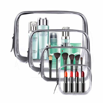 Clear Cosmetic Bag, 4 Pcs Waterproof PVC Zippered Toiletry Carry Pouch Portable Makeup Bag Organizer Bag Set