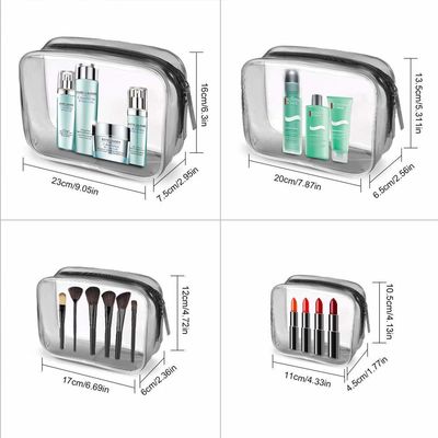 Clear Cosmetic Bag, 4 Pcs Waterproof PVC Zippered Toiletry Carry Pouch Portable Makeup Bag Organizer Bag Set