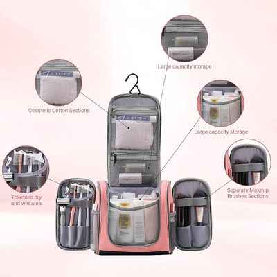 Hanging Toiletry Bag for Women,Pink Makeup Travel Bathroom Bag,Waterproof Medium Ladies Travel Toiletry Bag