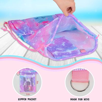 Mesh Drawstring Backpack Bag with Zipper Pocket Beach Bag for Swimming Gear Backpack Gym Storage Bag for Kids