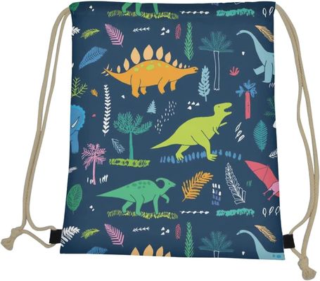 Cartoon Dinosaur Boys School Bag Lightweight Portable Dinosaur Gym Drawstring Bags for Travel Sports
