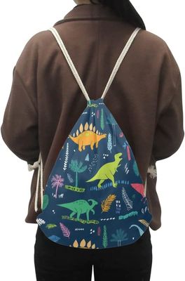 Cartoon Dinosaur Boys School Bag Lightweight Portable Dinosaur Gym Drawstring Bags for Travel Sports