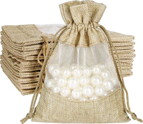Lightweight Durable Burlap Sheer Bags  Drawstring Gift Bag Jewelry Pouches for Candy Wedding Party Favor