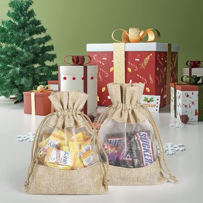 Lightweight Durable Burlap Sheer Bags  Drawstring Gift Bag Jewelry Pouches for Candy Wedding Party Favor