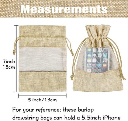 Lightweight Durable Burlap Sheer Bags  Drawstring Gift Bag Jewelry Pouches for Candy Wedding Party Favor