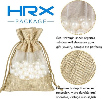 Lightweight Durable Burlap Sheer Bags  Drawstring Gift Bag Jewelry Pouches for Candy Wedding Party Favor
