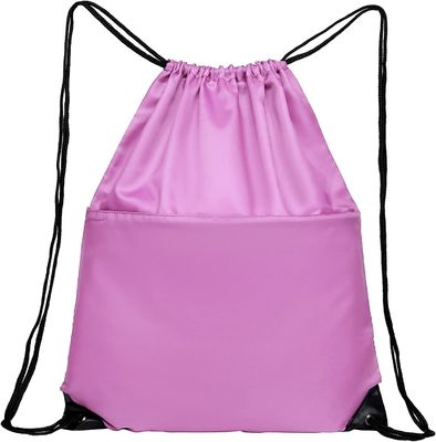 210D Nylon Foldable Sports Gym Drawstring Tote Bag pack Sack W Zipper Side Pocket For Men Women Pink