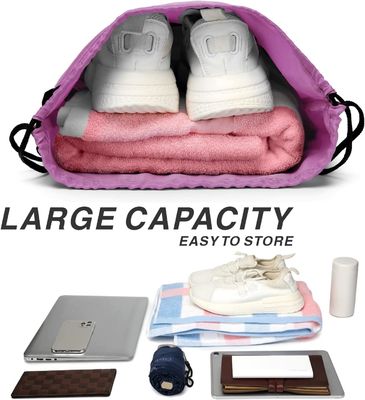 210D Nylon Foldable Sports Gym Drawstring Tote Bag pack Sack W Zipper Side Pocket For Men Women Pink