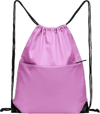 210D Nylon Foldable Sports Gym Drawstring Tote Bag pack Sack W Zipper Side Pocket For Men Women Pink