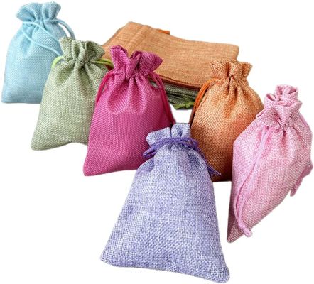 5.5 x 3.9 Inch 6 Color Burlap Favor Gift Bags Linen Drawstring Bags for Gifts and Wedding Party