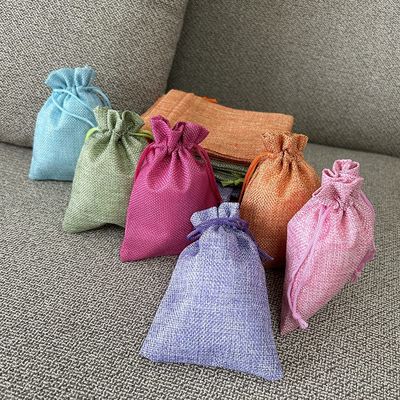 5.5 x 3.9 Inch 6 Color Burlap Favor Gift Bags Linen Drawstring Bags for Gifts and Wedding Party
