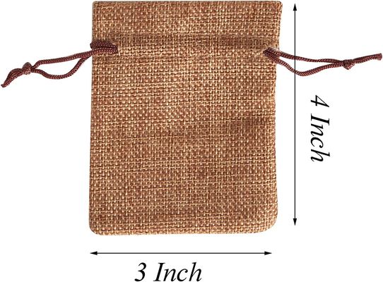 3x4 Inch Linen Burlap Bags with Drawstring Reusable Jewelry Pouches Craft Gift Bags for Christmas