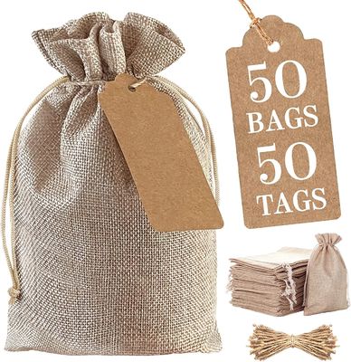 burlap drawstring bags 6.6x9 inches with 50 tags and 50 tags. Burlap bags for all occasions. Reusable gift bags