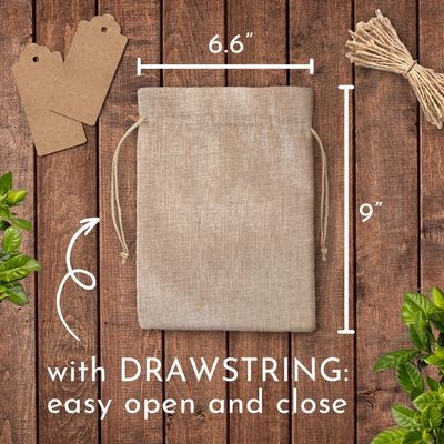 burlap drawstring bags 6.6x9 inches with 50 tags and 50 tags. Burlap bags for all occasions. Reusable gift bags