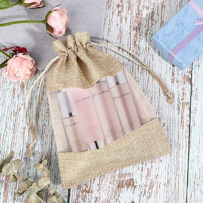 Burlap Sheer Bag Organza Bag Burlap Bags Gift Bags with Drawstring, for Wedding Party Favors Cosmetic Samples Mesh Pouch