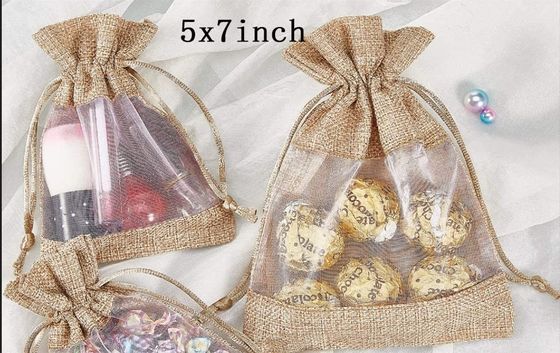 Burlap Sheer Bag Organza Bag Burlap Bags Gift Bags with Drawstring, for Wedding Party Favors Cosmetic Samples Mesh Pouch