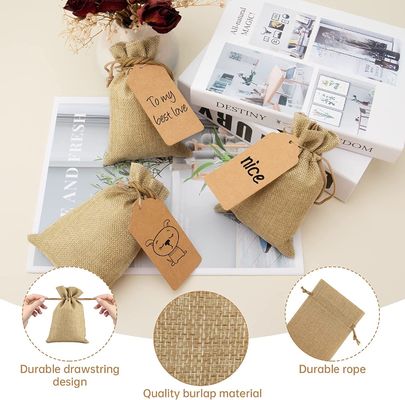 Drawstring Bags Burlap Flower Pouch Bags Gift Bags Jewelry Pouches for DIY Craft Wedding Party, 5X7 Inches