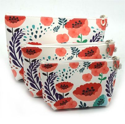 High quality waterproof cosmetic bag large capacity pu leather, Bathroom, Storage (3 Sizes) (Orange sun flower)