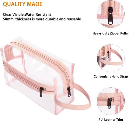 Pink Clear Toiletry Bag for Women, Travel Waterproof Cosmetic Makeup Organizer Bag for Shampoo, Toiletries Accessories