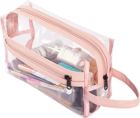 Pink Clear Toiletry Bag for Women, Travel Waterproof Cosmetic Makeup Organizer Bag for Shampoo, Toiletries Accessories