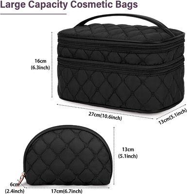 Makeup Portable Travel Cosmetic Bag with Handle Large Double Layer Toiletry Bag 2Pcs Waterproof Make Up Bag for Women