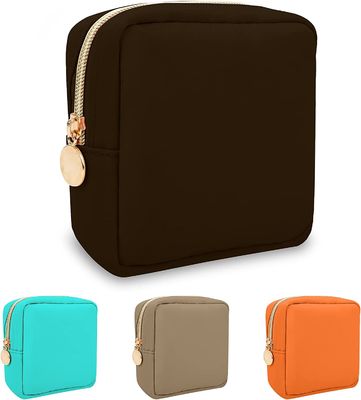 Nylon Mini Makeup Bag for Purse, Preppy Small Cute Makeup Bag Cosmetic Zipper Pouch Purse, Waterproof Travel Coin Pouch
