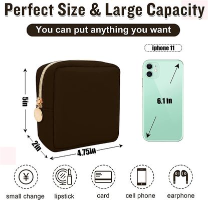 Nylon Mini Makeup Bag for Purse, Preppy Small Cute Makeup Bag Cosmetic Zipper Pouch Purse, Waterproof Travel Coin Pouch