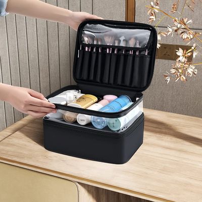 Lager capacity black waterproof makeup bag cosmetic bag for travel