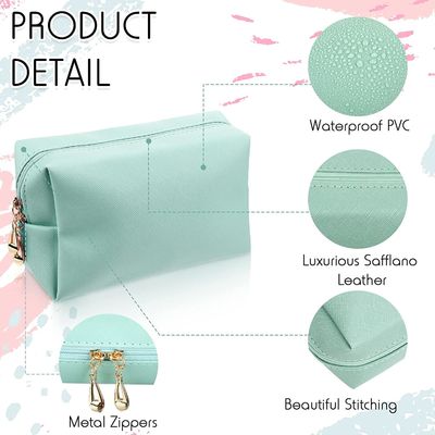 Makeup Bag Leather Zipper Cosmetic Bag Water Resistant Versatile Makeup Pouch Travel Cosmetic Organizer Portable