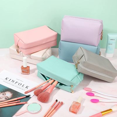 Makeup Bag Leather Zipper Cosmetic Bag Water Resistant Versatile Makeup Pouch Travel Cosmetic Organizer Portable