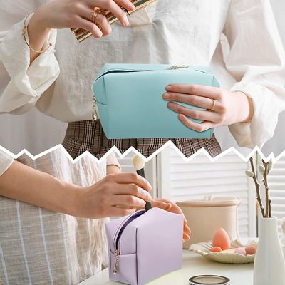 Makeup Bag Leather Zipper Cosmetic Bag Water Resistant Versatile Makeup Pouch Travel Cosmetic Organizer Portable