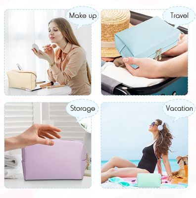 Makeup Bag Leather Zipper Cosmetic Bag Water Resistant Versatile Makeup Pouch Travel Cosmetic Organizer Portable