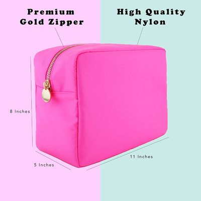 Large Makeup Bag - Travel Toiletry Bag For Women - Pink Makeup Bag - Large Makeup Pouch - Nylon Cosmetic Pouch Bag