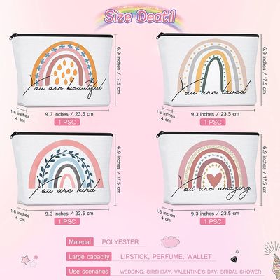 Rainbow Cosmetic Bag 4 Pieces Inspirational Quotes Canvas Cosmetic Bags
