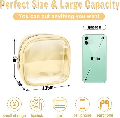 Lightweight and waterproof  Small Cute Makeup Bag Preppy Cosmetic Zipper Pouch Purse, Transparent