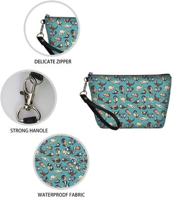 Cute Ferrets Print Small Zipper Makeup Bag with Strap Water Resistant PU Leather  Cosmetic  Bag