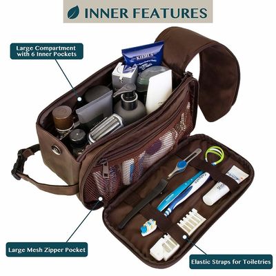 Travel Toiletries Bag | Water-resistant Dopp Kit, PU Leather Shaving Bag Organizer for Bag