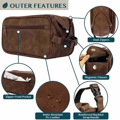 Travel Toiletries Bag | Water-resistant Dopp Kit, PU Leather Shaving Bag Organizer for Bag